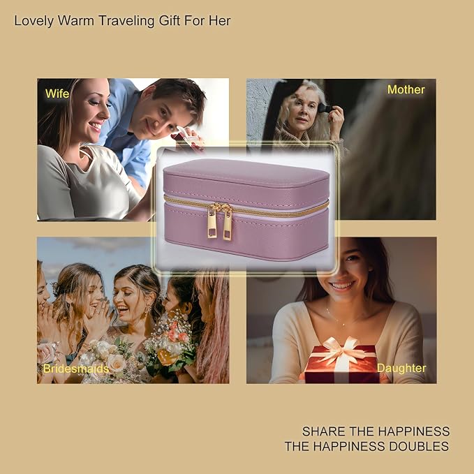 Small Jewelry Travel Case for Women Zippered Leather Small Jewelry Organizer - Image 6
