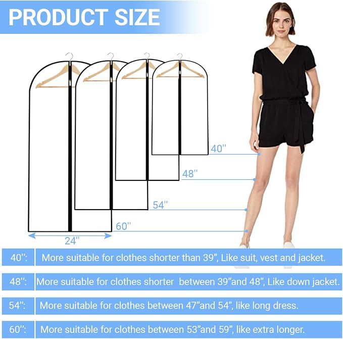 Garment Bags for Hanging Clothes 24'' x 48'' Coat Covers for Closet Foldable - Image 5