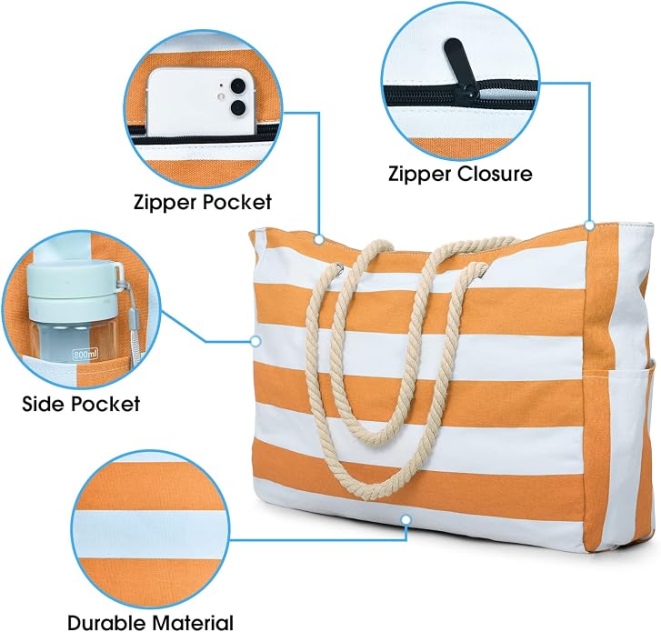 Becokan Beach Bags for Women Large Waterproof Beach Tote Bag Zipper Beach Bags - Image 3