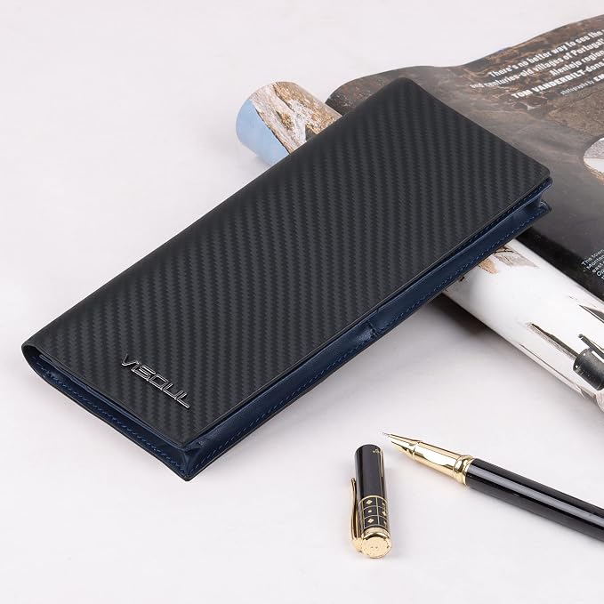 VISOUL Mens Leather Long Checkbook Bifold Wallets - Image 5