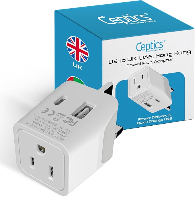Ceptics UK adapters for travel to London, Hong Kong, Ireland by Ceptics