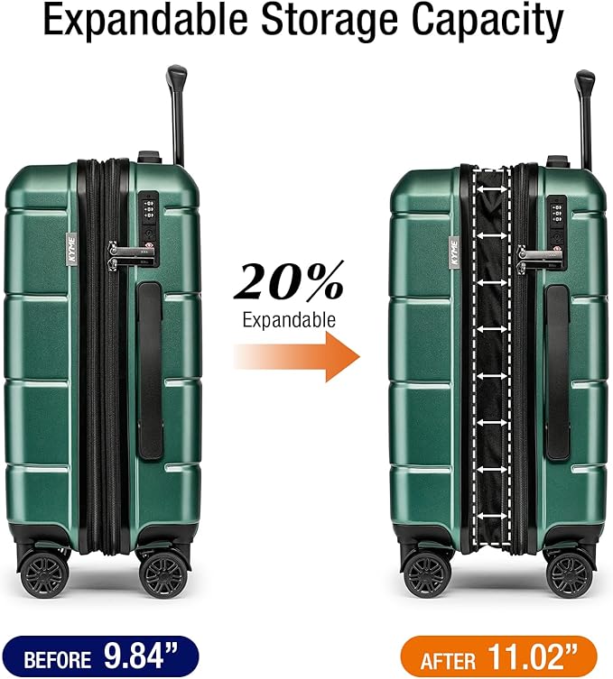 KYME Green Carry On Luggage 22x14x9 Airline Approved Expandable 20 Inch - Image 2