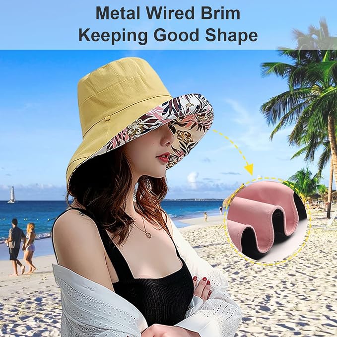 Women Wide Brim Sun Hats Metal Wired Edge Summer UV Protection Beach Fishing Hat - Image 4