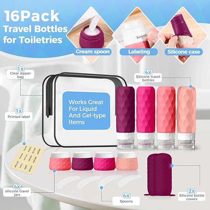 16Pack Travel Bottles for Toiletries, TSA Approved Travel Size Toiletries - Image 3