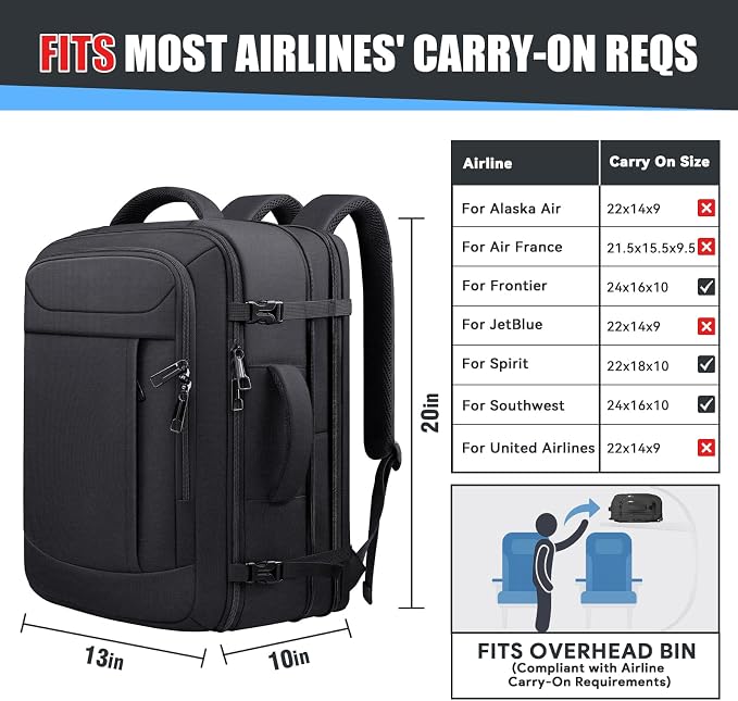 Travel Backpack, Expandable 40-50L Carry On Backpack, Extra Large Anti-Theft - Image 6