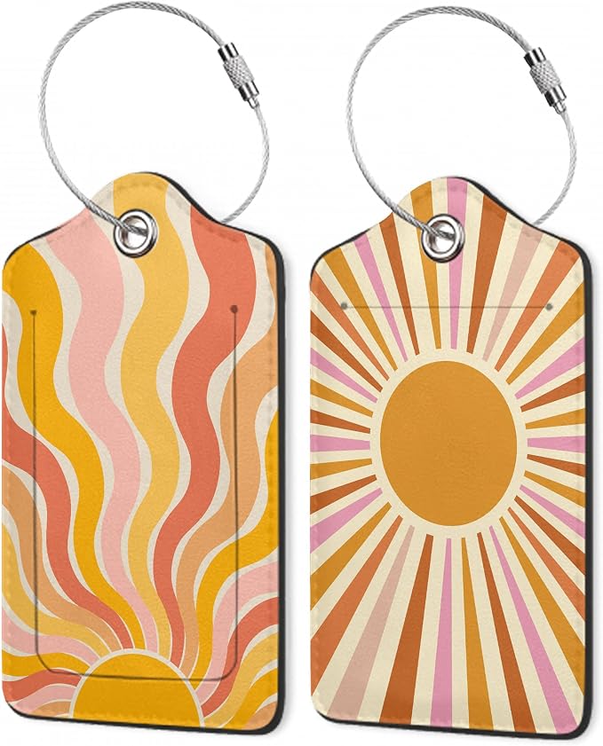 Retro Boho Rainbow Luggage Tags, 2 Pack Sunrise Luggage Tag, Leather Privacy by Unknown
