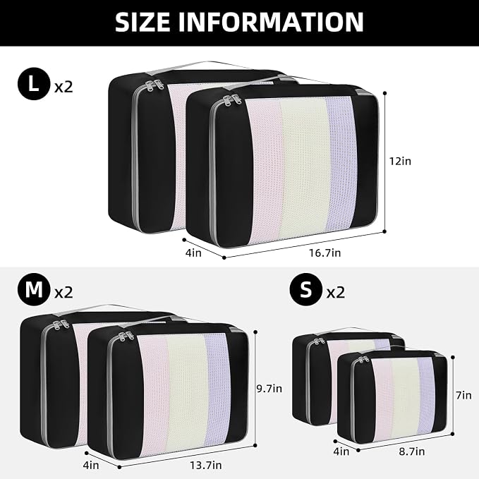 BAGAIL 6 Set/8 Set/10 Set Packing Cubes Various Sizes Packing Organizer - Image 3