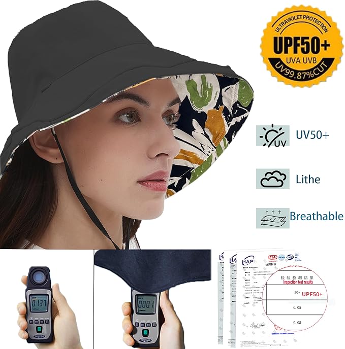 vidsel Womens Sun Hats Wide Brim Reversible Bucket Cotton Hat Packable Summer - Image 5