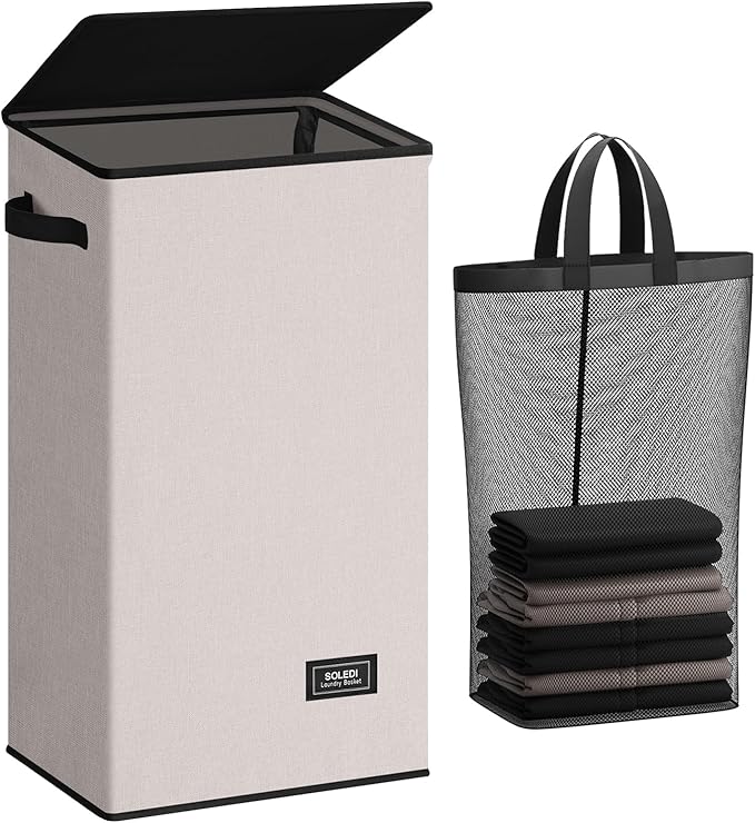 SOLEDI Laundry Hamper with Lid 100L Large & Tall Collapsible Laundry Basket by SOLEDI