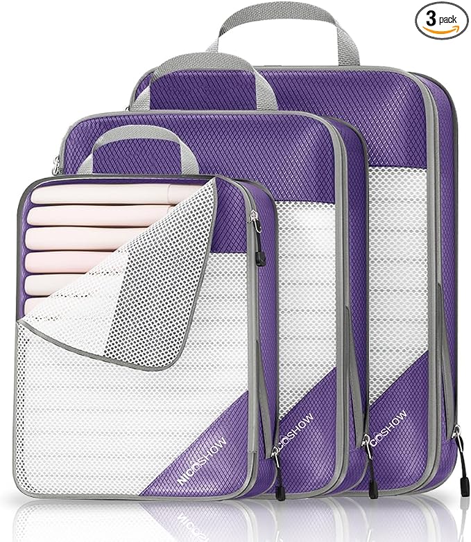 Compression Packing Cubes 3 Set, Compressible Space-Saving Packing Cubes by NICOSHOW