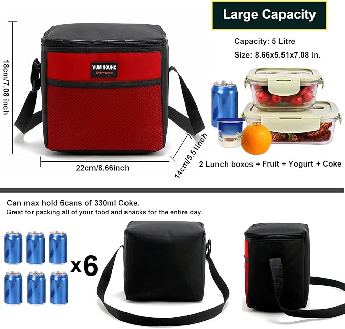6 Can/5L Lunch Bag for Women Men Portable Lunch Box Small Cooler Bag Soft - Image 4