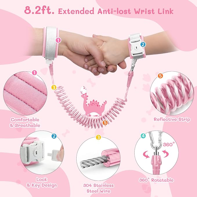 Dr.meter 3 in 1 Toddler Harness Leash + 8.2ft Anti Lost Wrist Link, Cute - Image 5