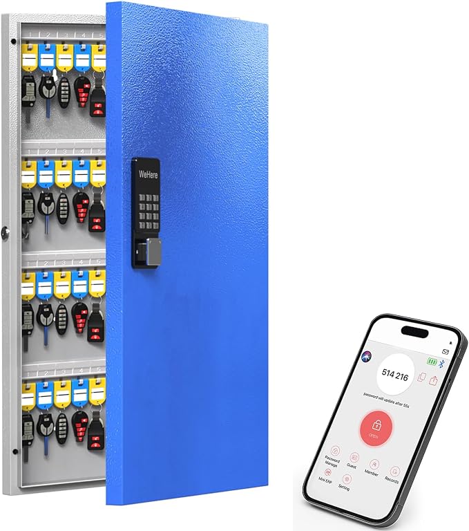 WeHere 96 Key Lock Box Wall Mount, APP Bluetooth/Wi-Fi Remote/One Time Password by WeHereSmartBoxLock