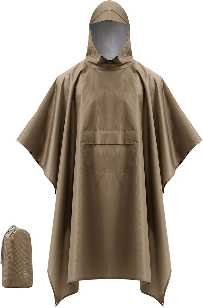 iCreek Hooded Rain Poncho with Pocket Waterproof Lightweight Unisex Raincoat by iCreekoutdoor