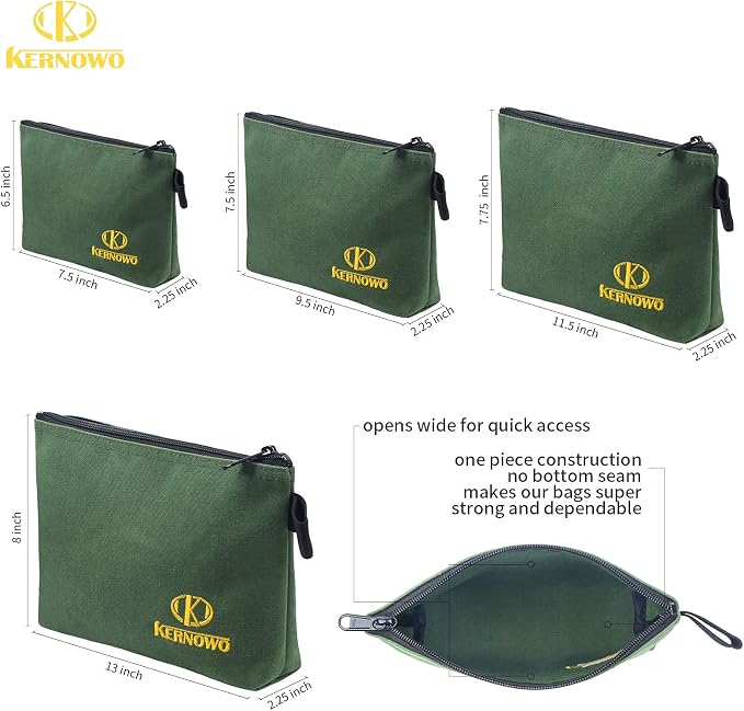 4 Pcs Upgrade Canvas Zipper Tool Pouch, 20 oz Heavy Duty Tool Bag, Water - Image 2