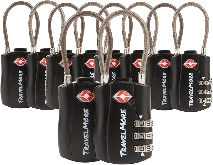 TravelMore 10 Pack TSA Approved Travel Combination Cable Luggage Locks by TravelMore