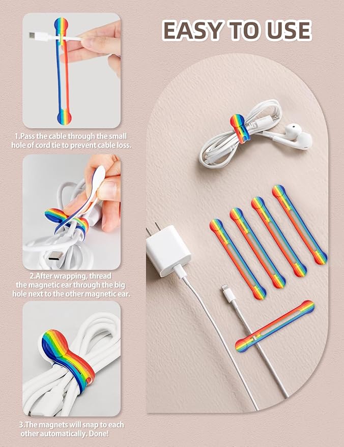 Kanemc Magnetic Cable Tie, 4.72'' Cord Ties Magnet Cable Straps Cord Wrap - Image 7
