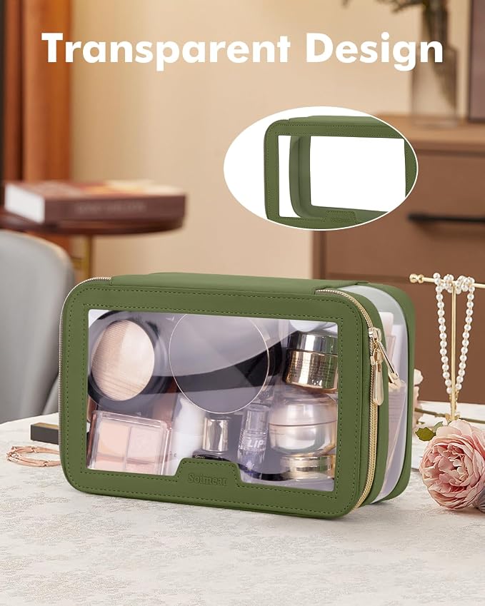 Travel Clear Makeup Bag with Makeup Brush Bag, Leather Makeup Case Toiletry Bag - Image 6