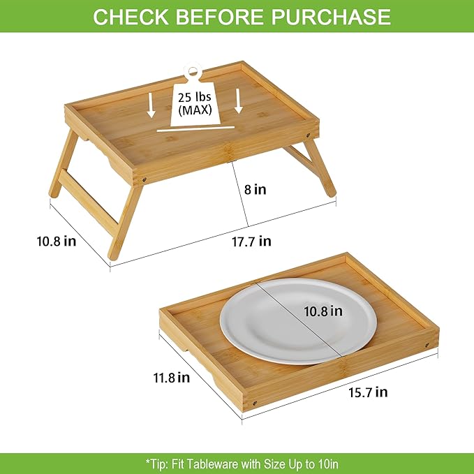 Bed Tray Table with Folding Legs, Bamboo Breakfast in Bed - Image 3
