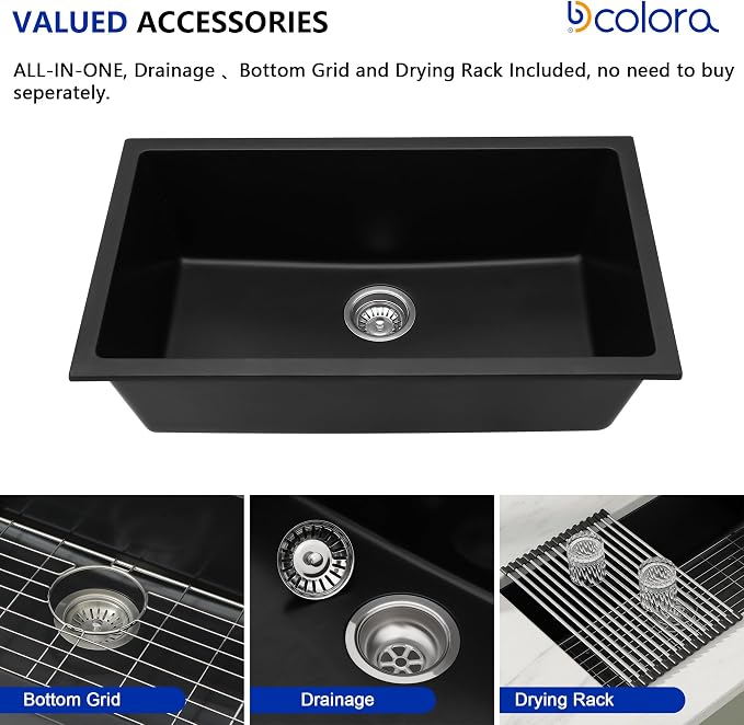Dcolora 33 Inch Granite Composite Kitchen Sink, Round Corner - Image 5