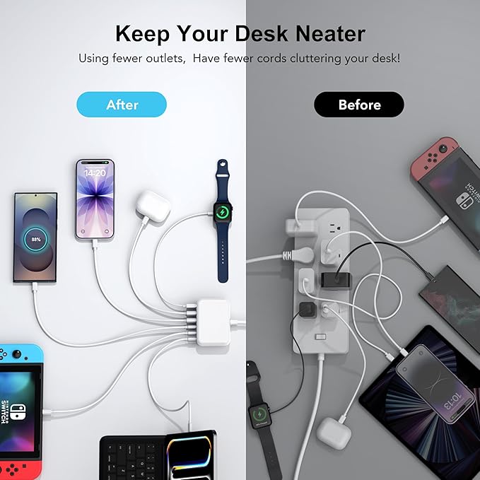 USB C Fast Charger, 100W GaN 6 Port Type C Charging Station Hub Block Cube - Image 4