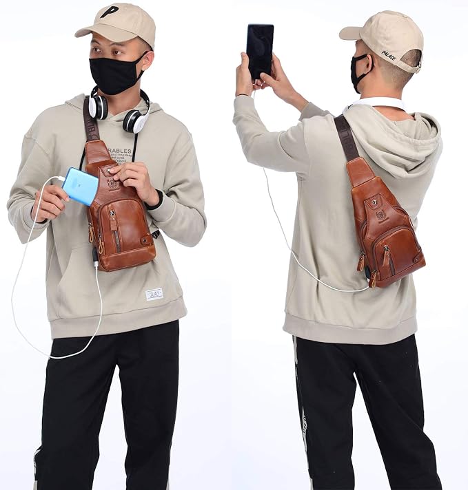 BULLCAPTAIN Leather Sling Bag Mens Chest Bag Casual Shoulder Crossbody Bags - Image 7