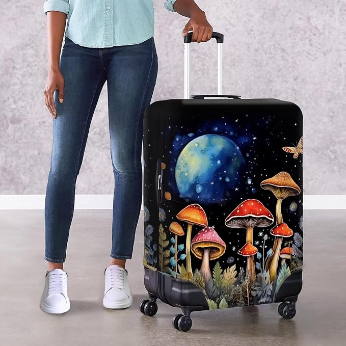 Butterfly Mushroom Print Travel Suitcase Cover Protector Elastic Zipper Closure - Image 4