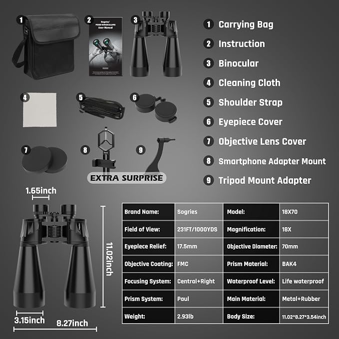 18x70 Binoculars for Adults High Powered, Large Aperture 70mm Astronomy - Image 9
