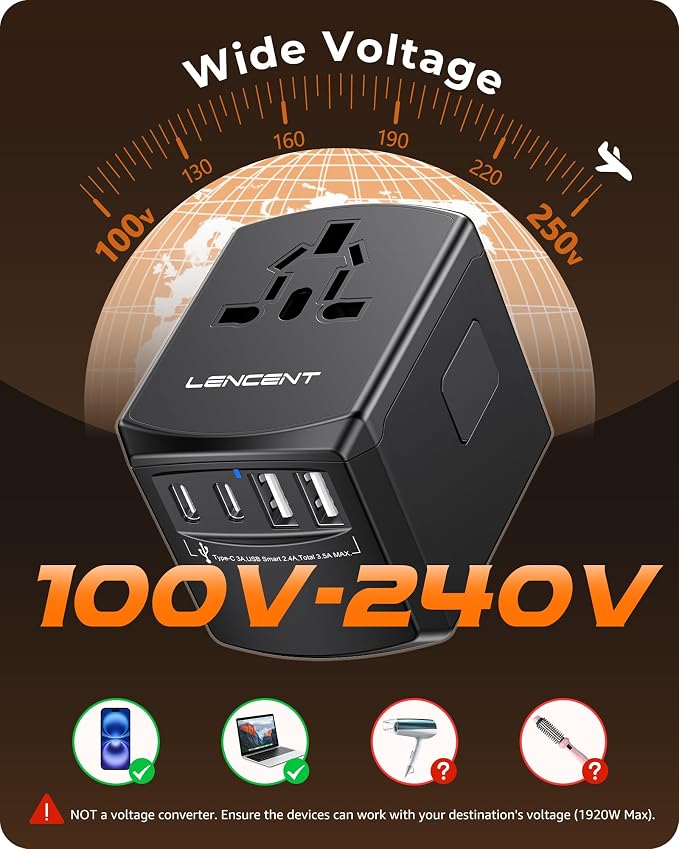 LENCENT Universal Travel Power Adapter, International AC Plug Adaptor - Image 7