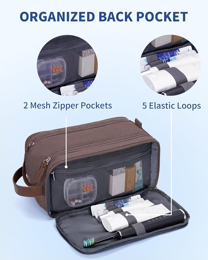 WANDF Toiletry Bag for Men Travel Toiletry Organizer Canvas and Leather Dopp - Image 6