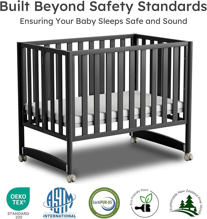 EvoNook 6-in-1 Convertible Mini Crib, 100% New Zealand Solid Wood, 4 Adjustable - Image 2