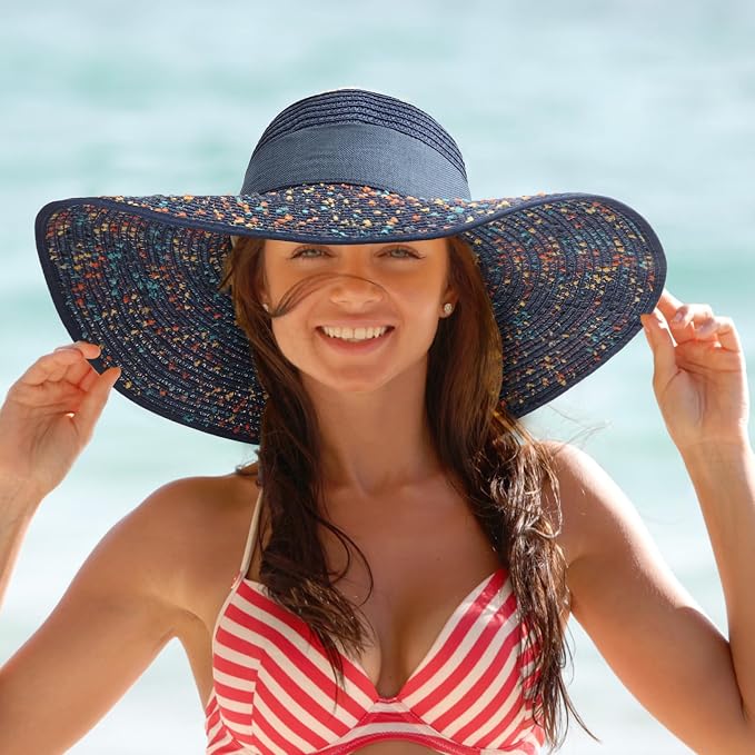 DRESHOW Beach Hats for Women Big Straw Wide Brim Summer Hat Floppy Foldable - Image 4