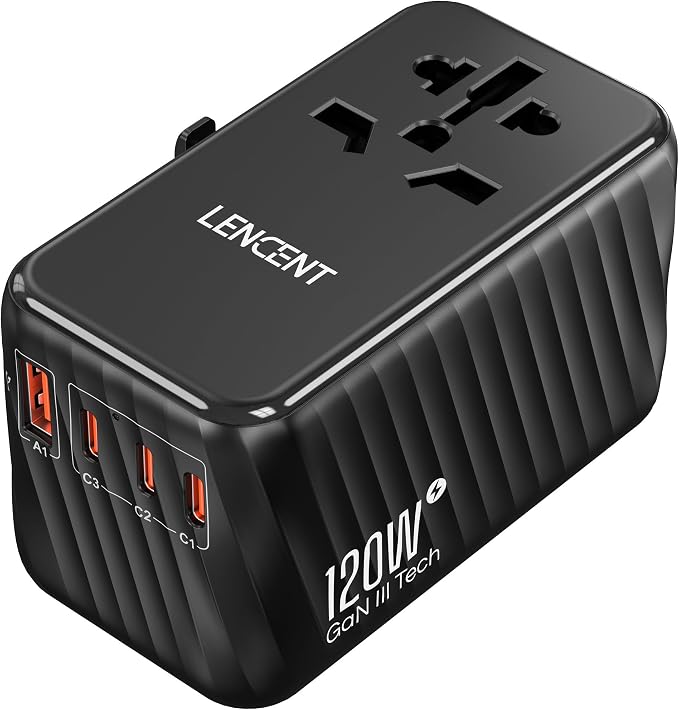 LENCENT International Travel Adapter, 120W GaN Universal Fast Charger by LENCENT