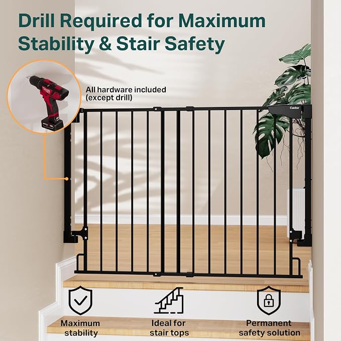 Cumbor 34" Extra Tall No Bottom Bar Baby Gate - Image 4