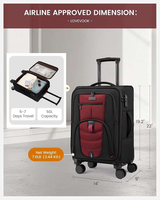 Carry On Luggage 22x14x9 Airline Approved, 22-Inch Suitcases - Image 4
