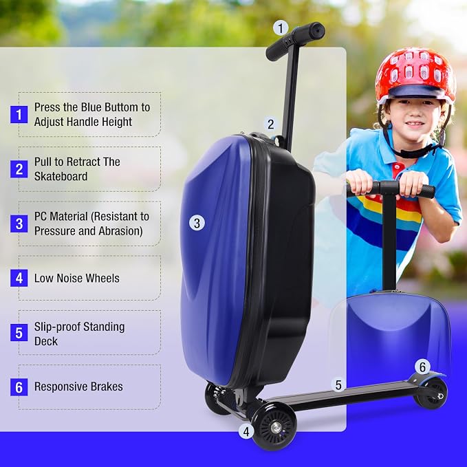 20" Kids Scooter Suitcase Ride-On Carry-On - Image 5