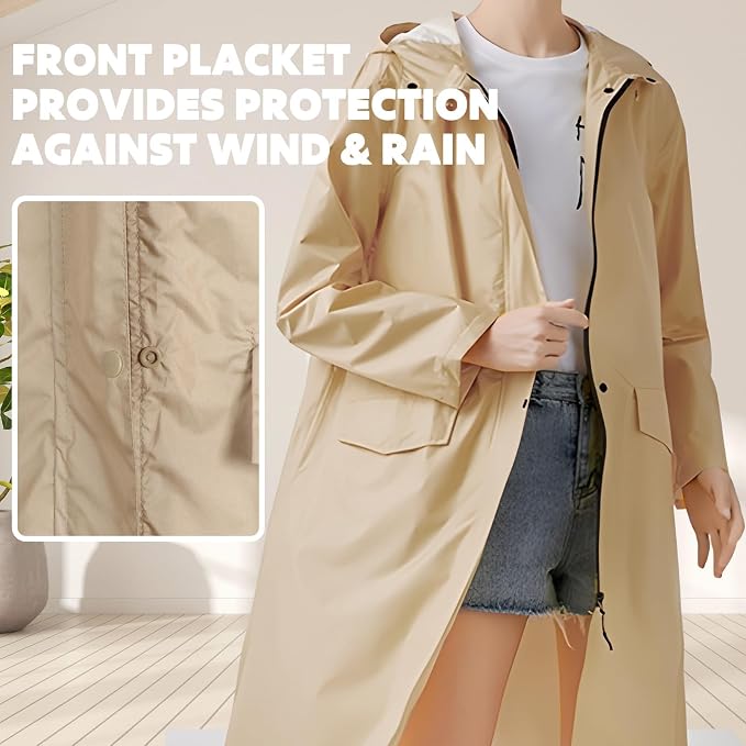 ANYOO Waterproof Rain Poncho Lightweight Reusable Hiking Hooded Coat Jacket - Image 5