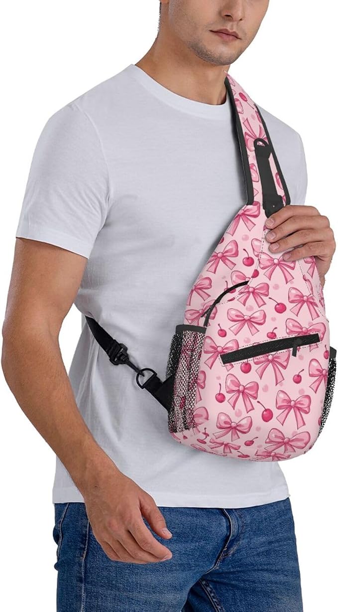 SUPLUCHOM Sling Bag Pink Bows Cherry Hiking Daypack Crossbody Shoulder Backpack - Image 8