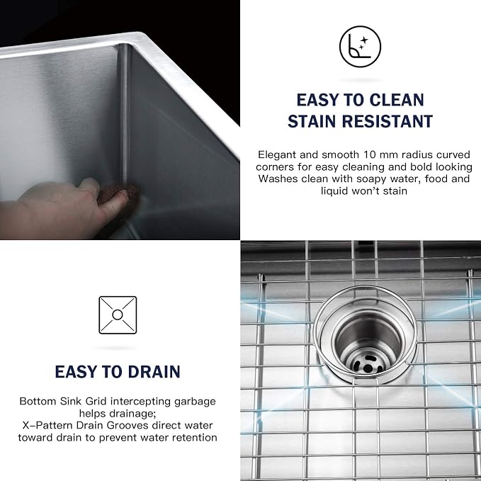 TORVA 13 x 15 Inch Undermount Kitchen Sink, Premium 304 Stainless Steel Bar Sink - Image 6