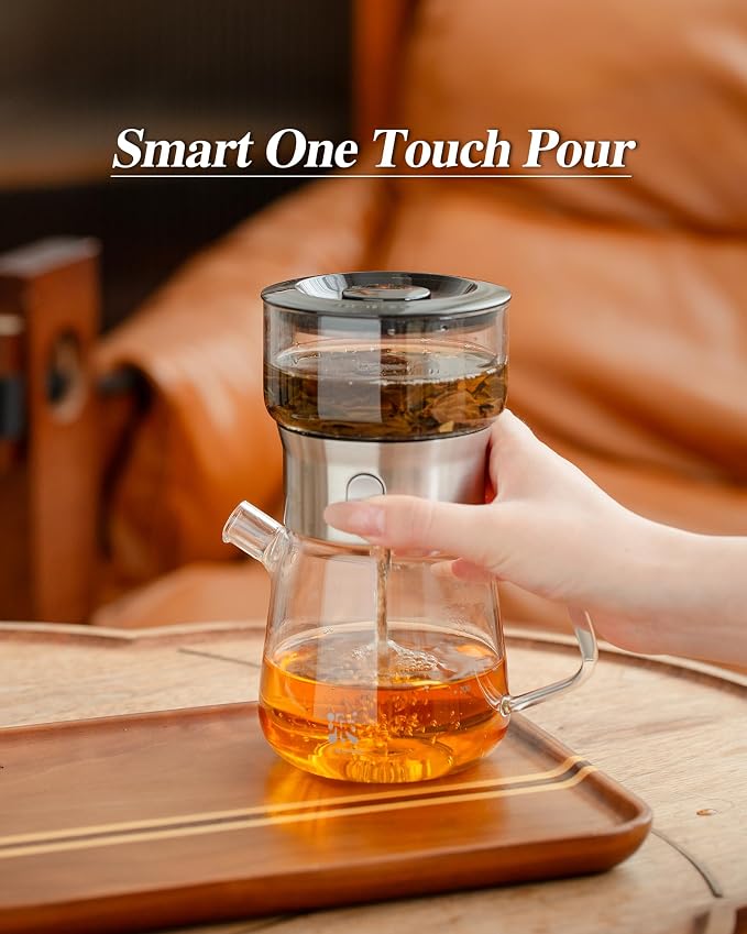 ZENS Modern Glass Tea Infuser Teapot Set, Smart One Touch Tea Maker - Image 2