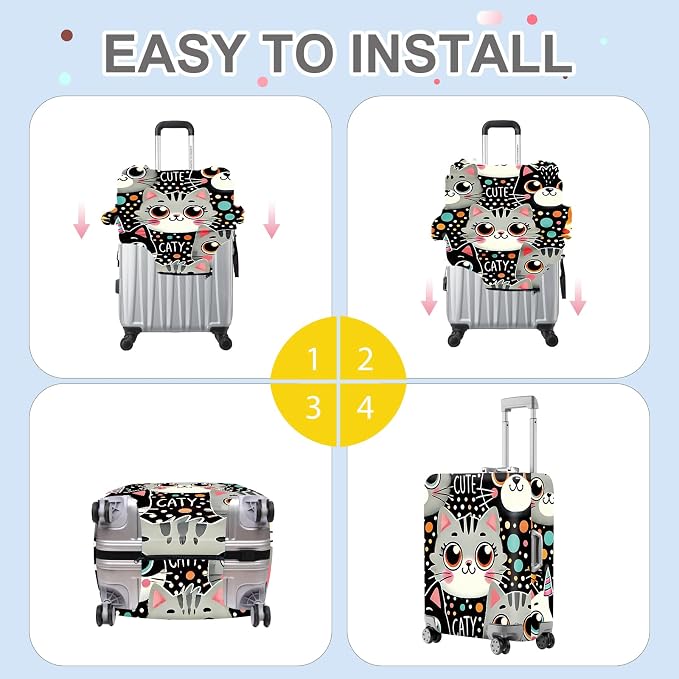 ANNA QUEEN Cute Cat Luggage Cover, Kawaii Cartoon Kitty Suitcase Protector - Image 6