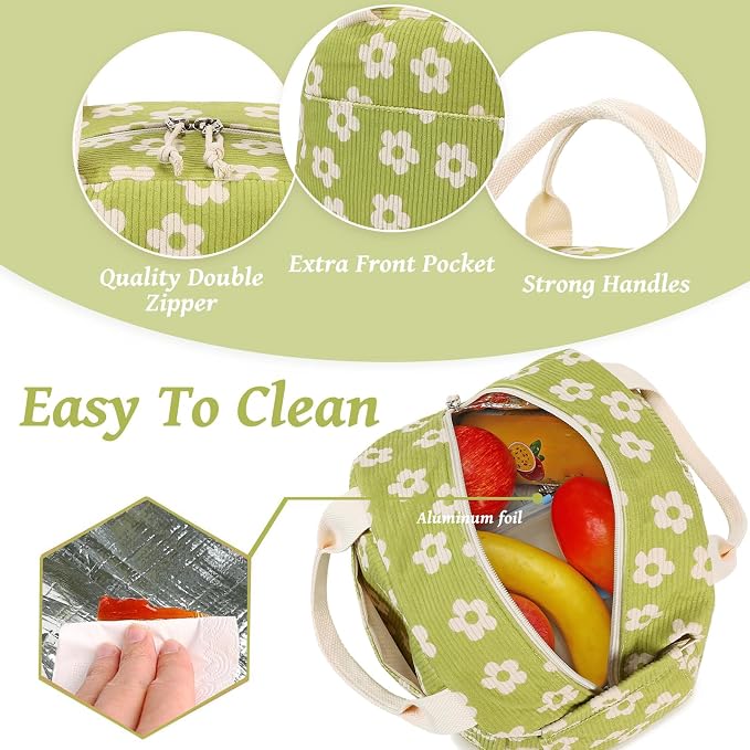 Bluboon Lunch Bag for Women Men Cute Corduroy Lunch Tote Bags Reusable - Image 5
