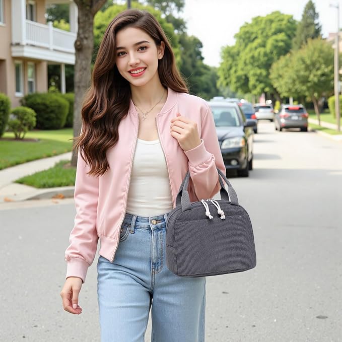Bluboon Lunch Bag for Women Men Cute Corduroy Lunch Tote Bags Reusable - Image 2