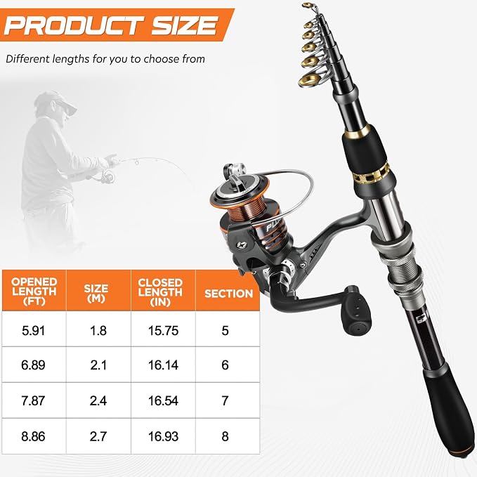 PLUSINNO Fishing Rod, Telescopic Fishing Rod and Reel Combo, Collapsible Travel - Image 2