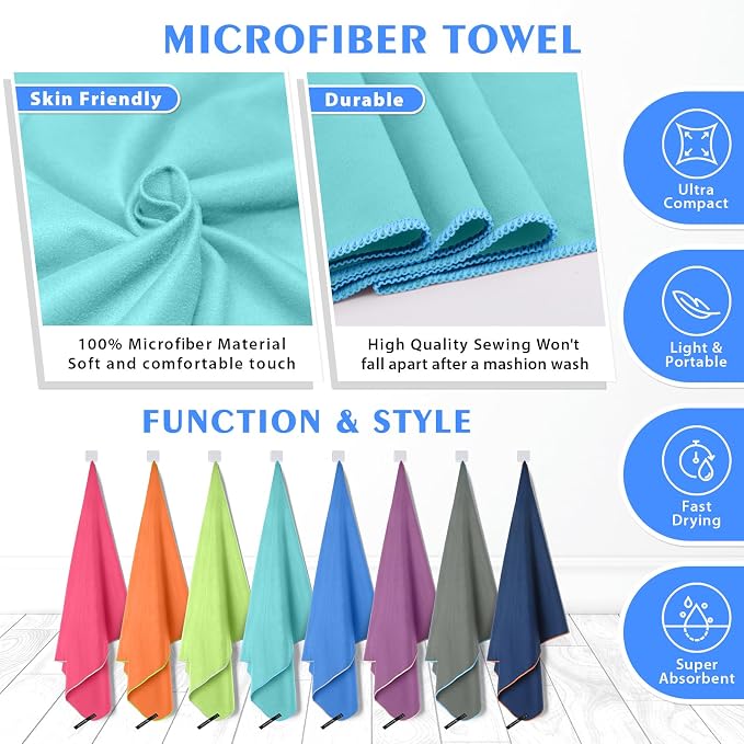 HOEAAS 2 Pack Microfiber Camping Towels, Quick Dry Towel, Super Absorbent Ultra - Image 6