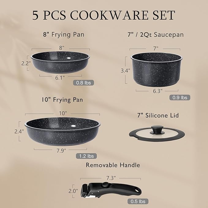 GiPP Ceramic Pots and Pans Set Non Stick, Nonstick Detachable Handle Cookware - Image 2