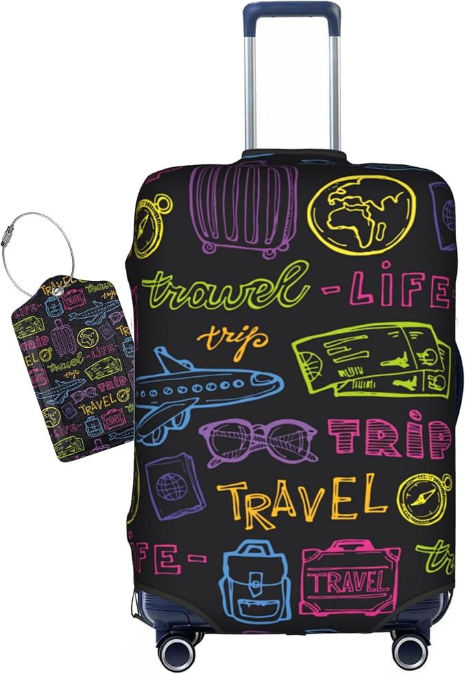 Trip Colored Graffiti Travel-Life Style Luggage Cover Washable Suitcase by Vridoyt