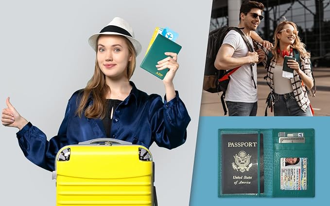 Personalized Monogrammed Teal Leather RFID Passport Wallet - Image 8
