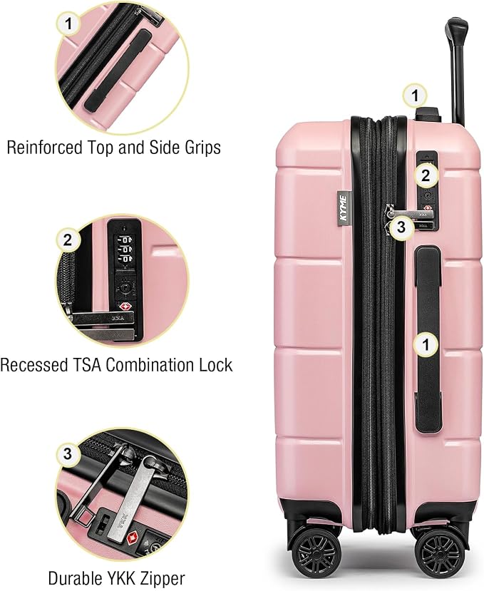 KYME Pink Hardside Expandable Carry On Luggage 22x14x9 Airline Approved 20 Inch - Image 6