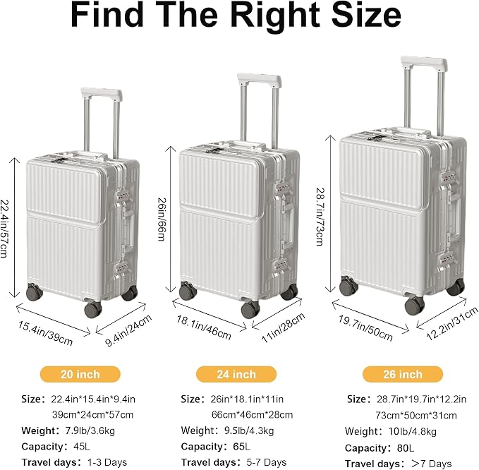2-Piece Hardshell Zipperless Luggage Set, 20/26" Aluminum Frame Hardshell - Image 8